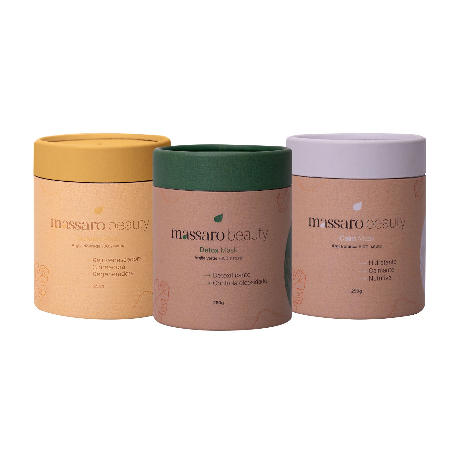 Combo 03 Argilas - Dourada Golden Mask, Verde Detox Mask, Branca Calm Mask